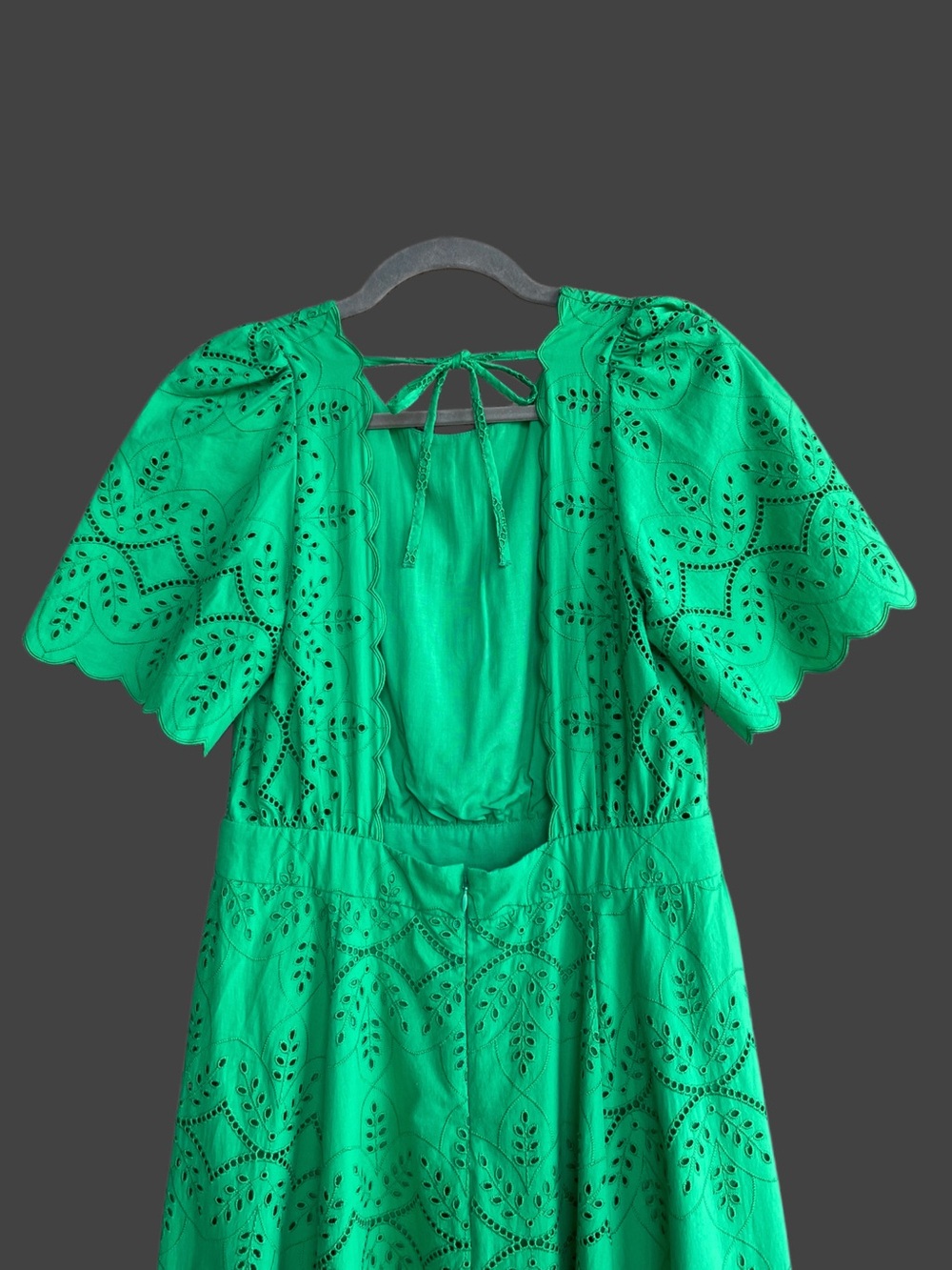 SEZANE NWT Green Floral Eyelet Embroidered Laser Cut Open Back Ladya Midi Dress - Picture 6 of 15